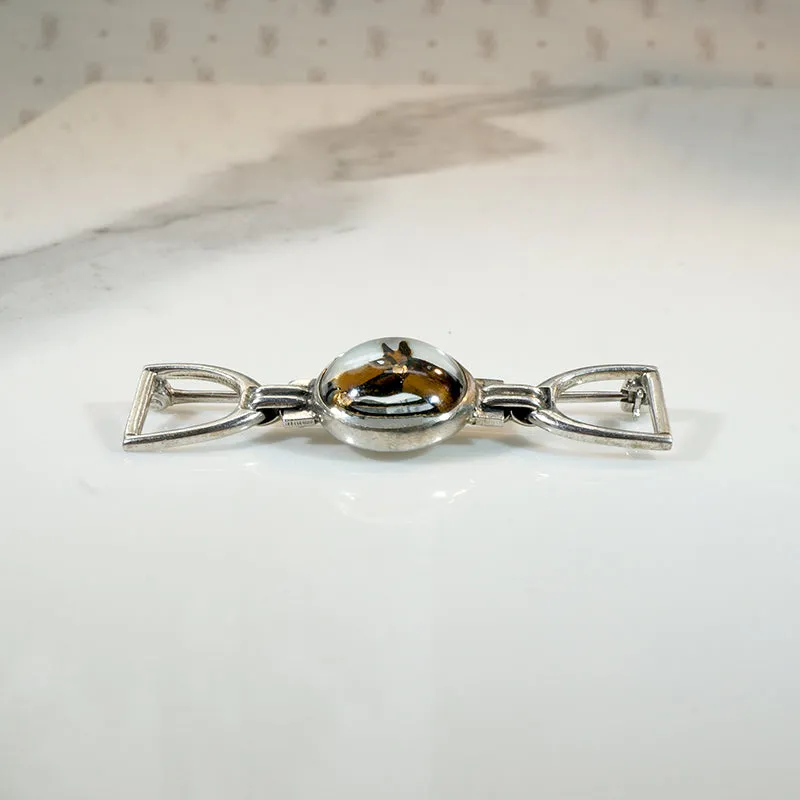 Reverse Painted Crystal Horse & Tack Brooch