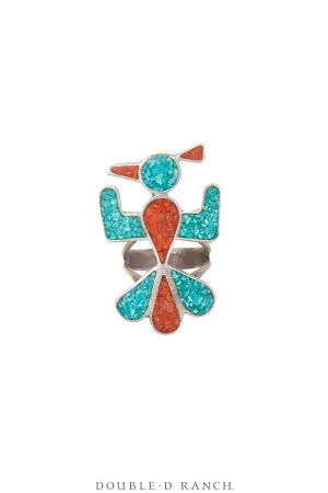 Ring, Conversational, Inlay, Coral & Turquoise, Vintage, 1558