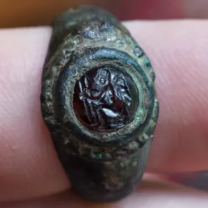 Roman Garnet Intaglio Signet Ring "Winged Victory"