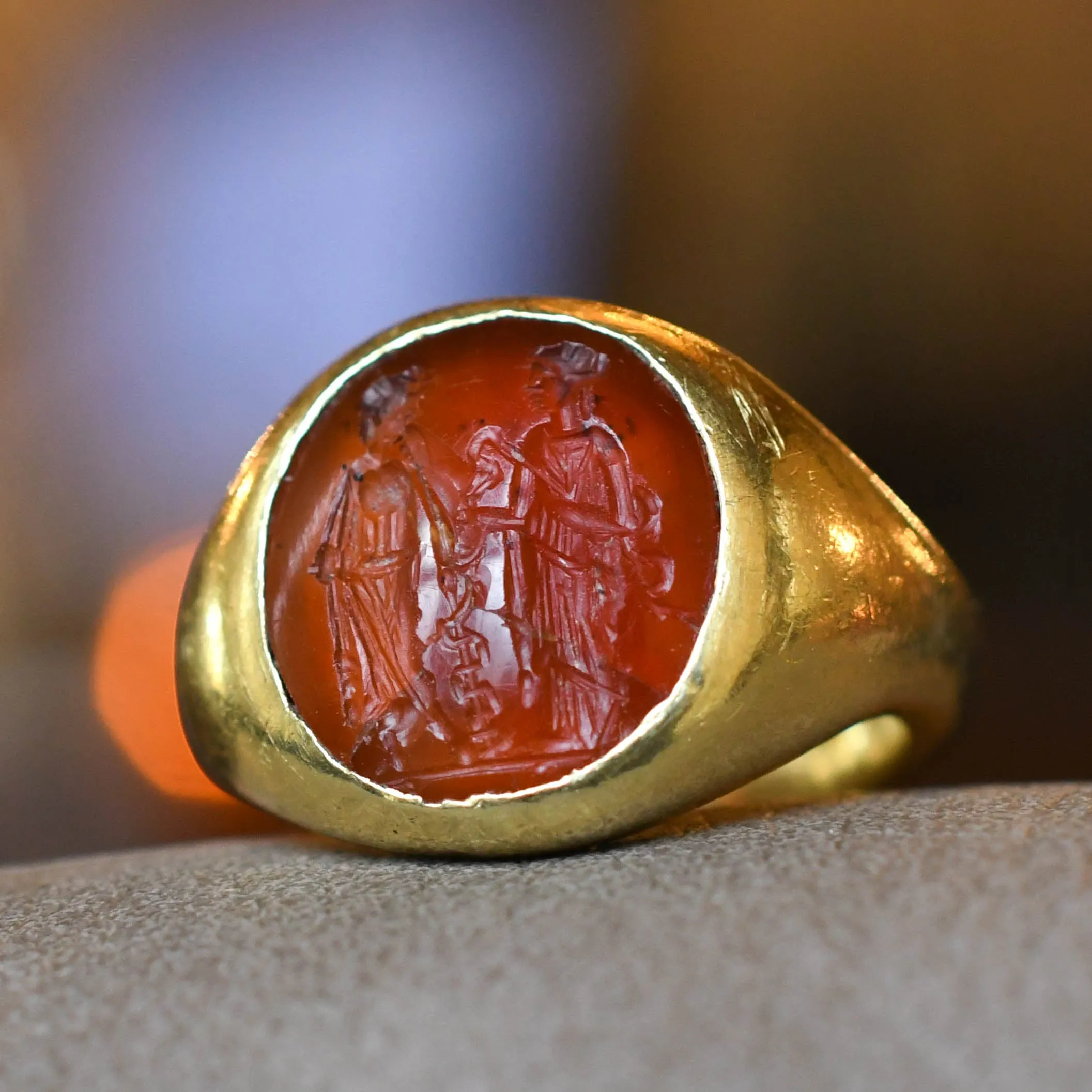 Roman "Asclepius & Hygeia" Carnelian Intaglio Signet Ring