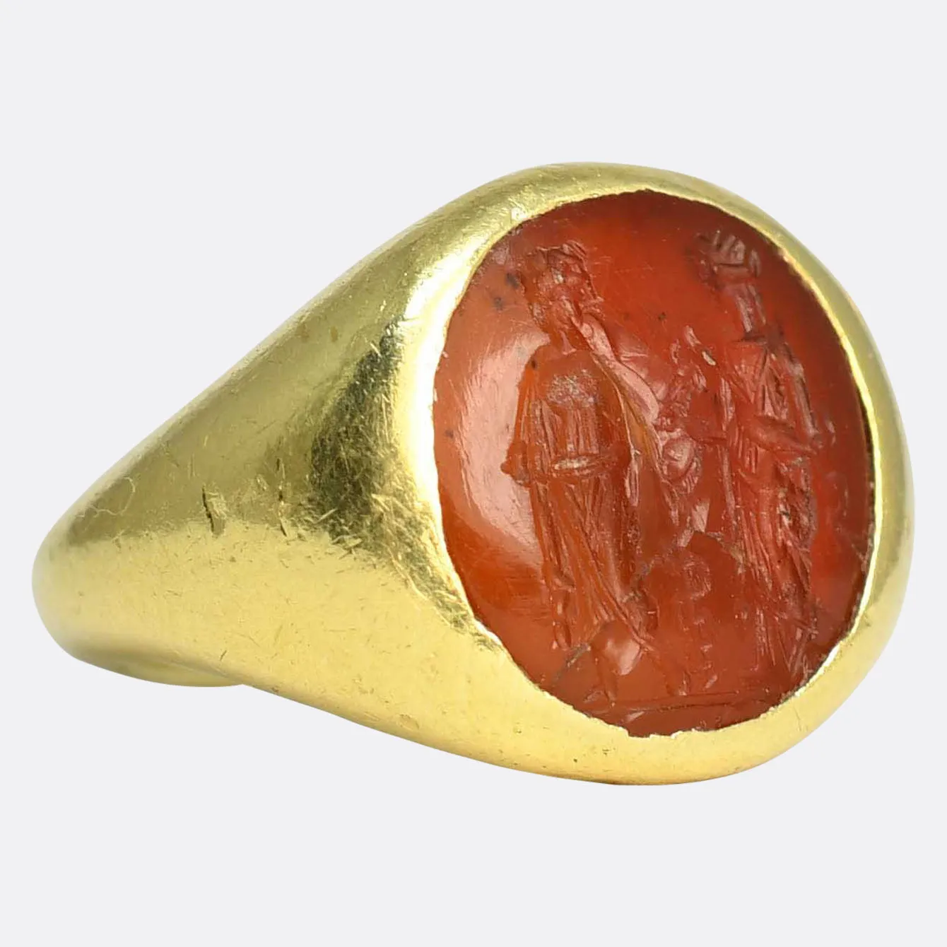 Roman "Asclepius & Hygeia" Carnelian Intaglio Signet Ring
