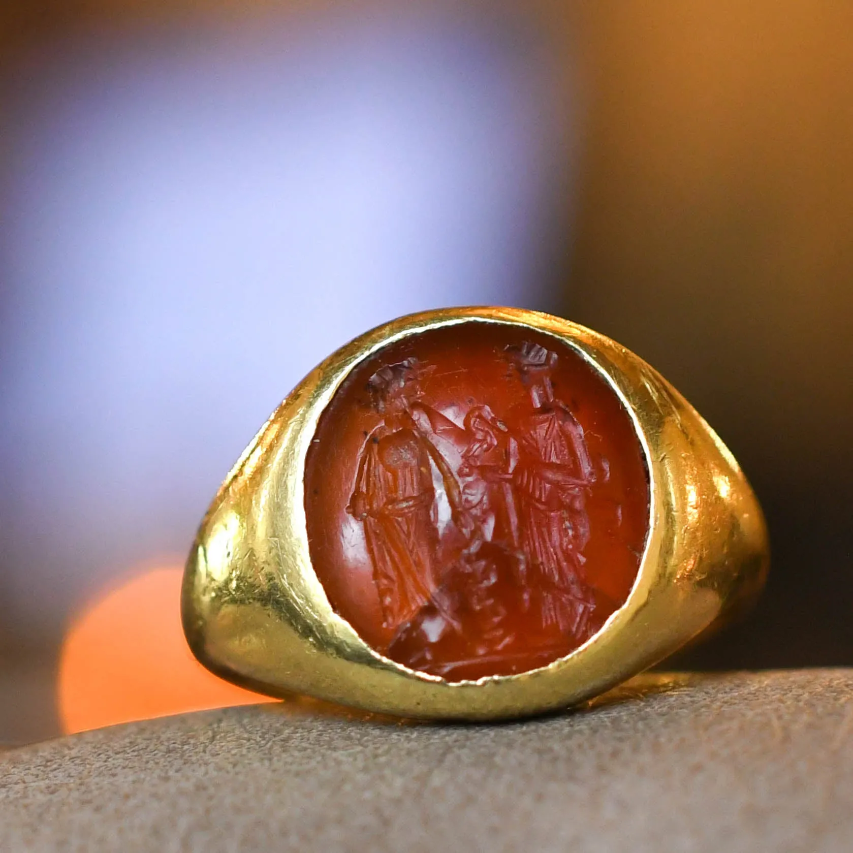 Roman "Asclepius & Hygeia" Carnelian Intaglio Signet Ring