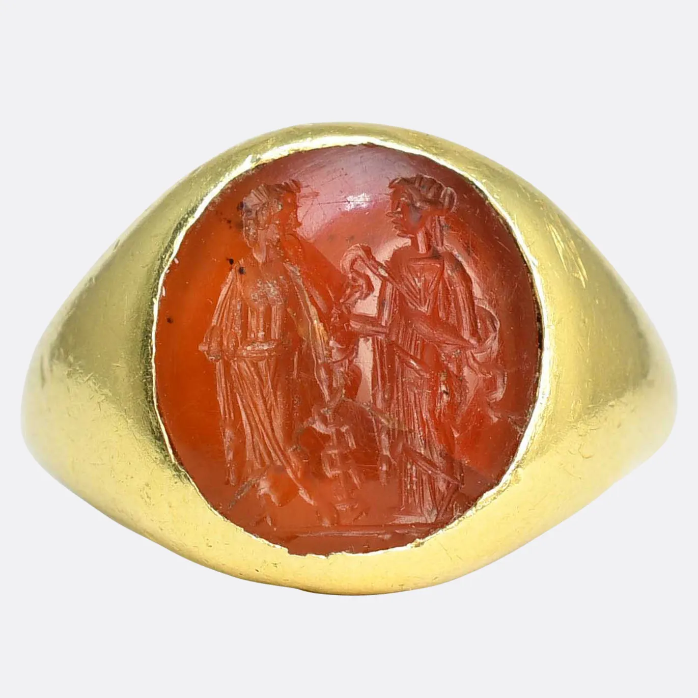 Roman "Asclepius & Hygeia" Carnelian Intaglio Signet Ring