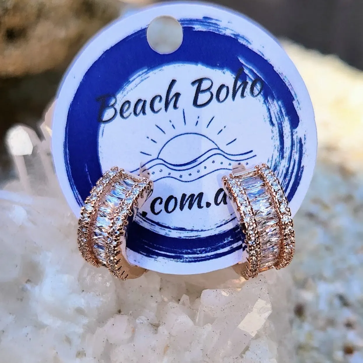 ROSE GOLD - CZ SMALL HUGGIE HOOPS