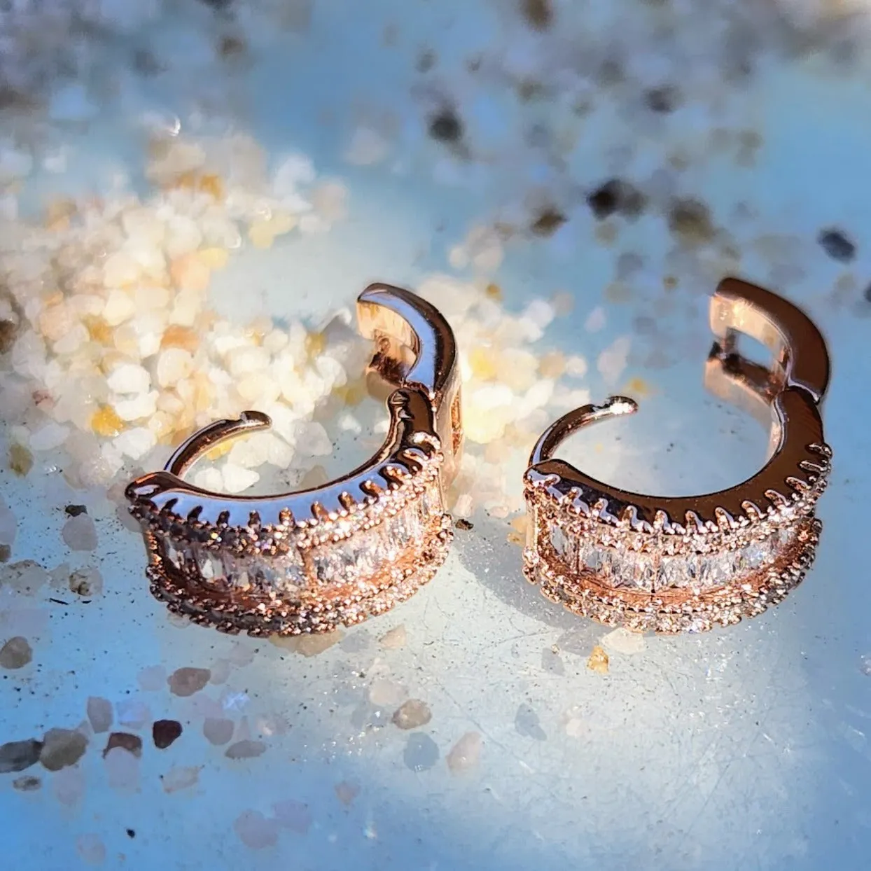 ROSE GOLD - CZ SMALL HUGGIE HOOPS