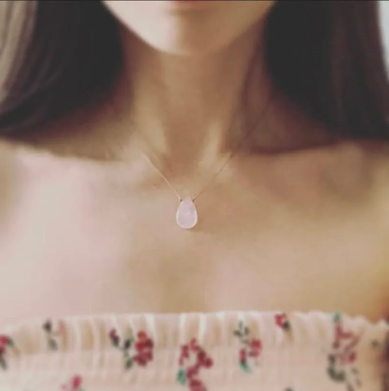 Rose Quartz Faceted Teardrop Necklace