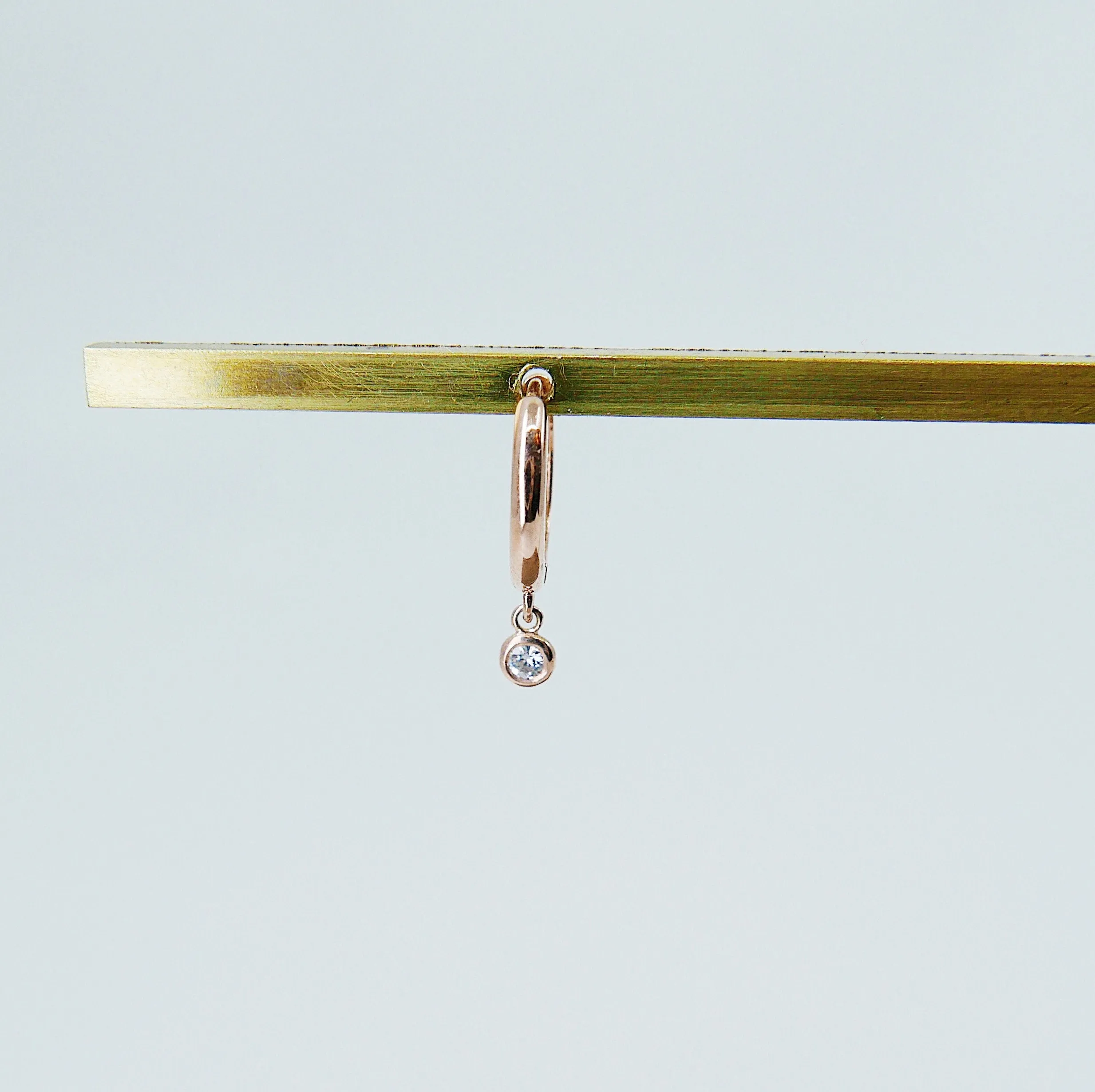 Round Bezel Diamond Charm Hoop - Medium