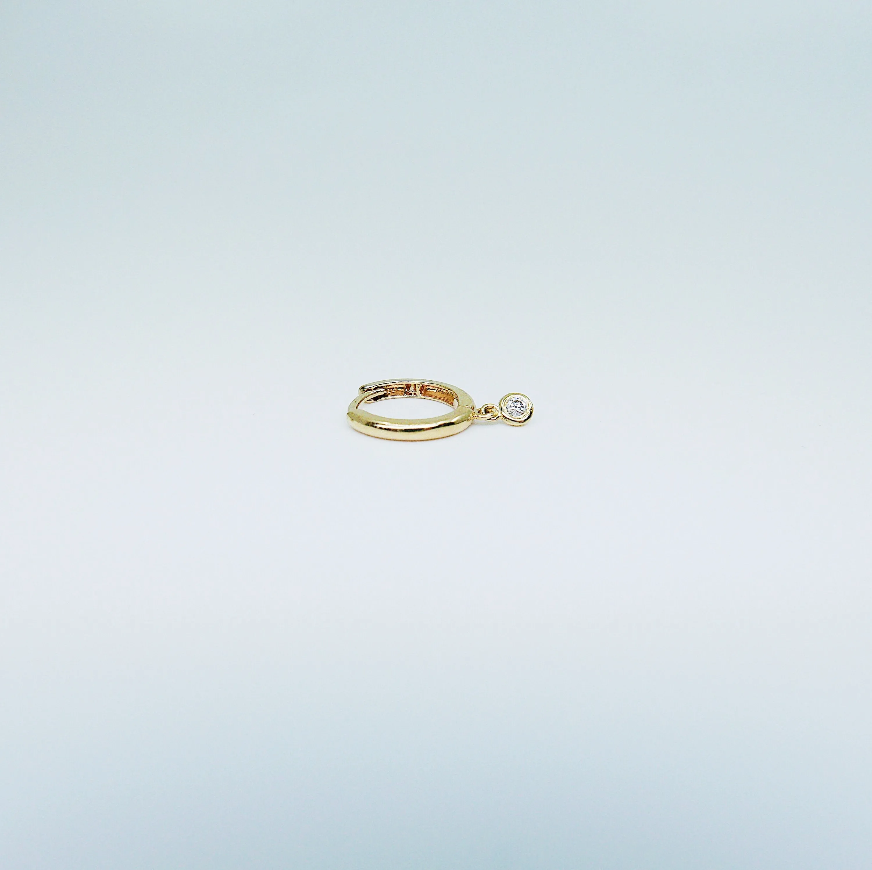 Round Bezel Diamond Charm Hoop - Medium