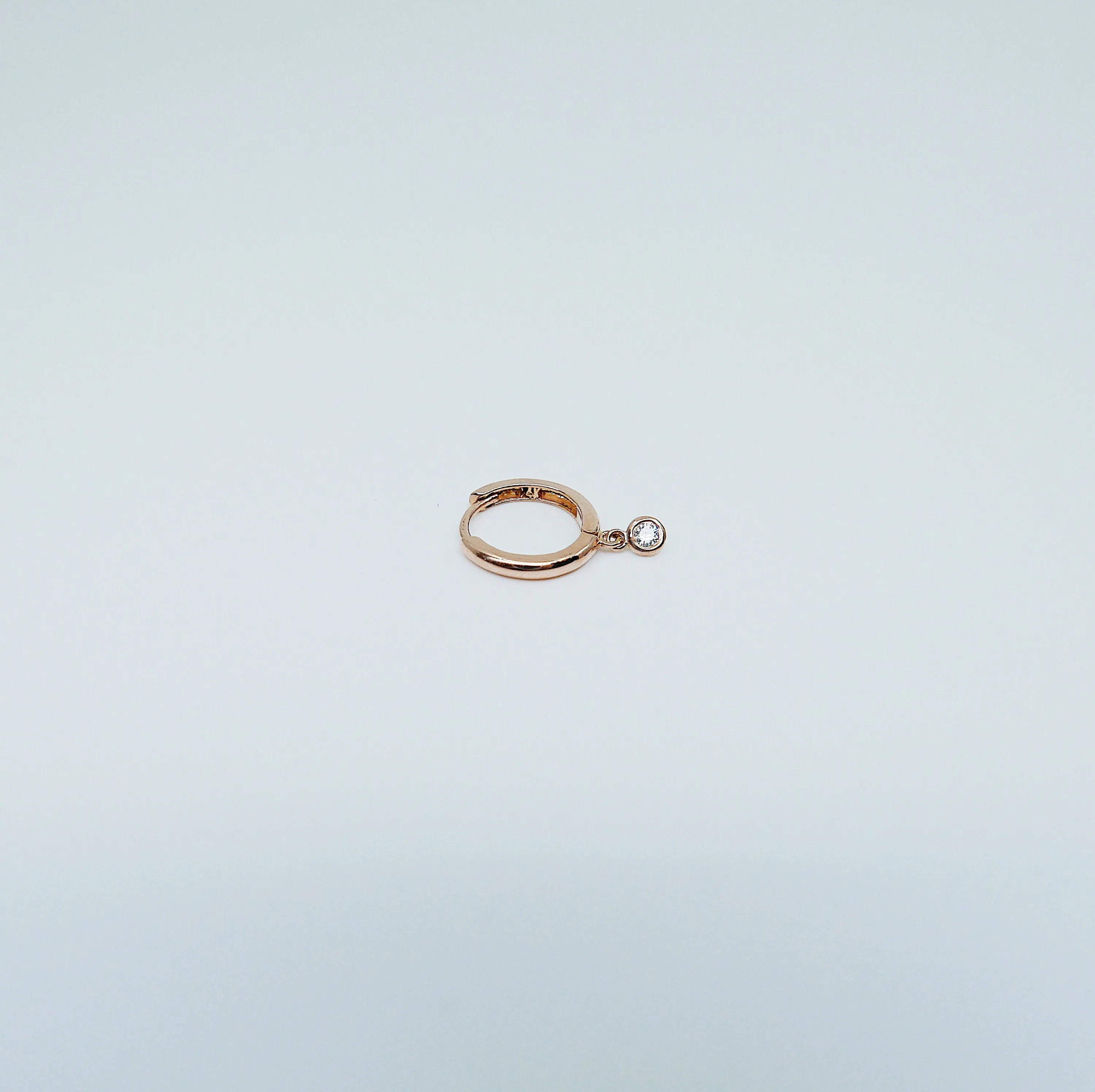 Round Bezel Diamond Charm Hoop - Medium