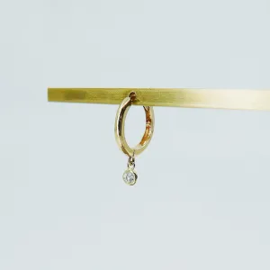 Round Bezel Diamond Charm Hoop - Medium