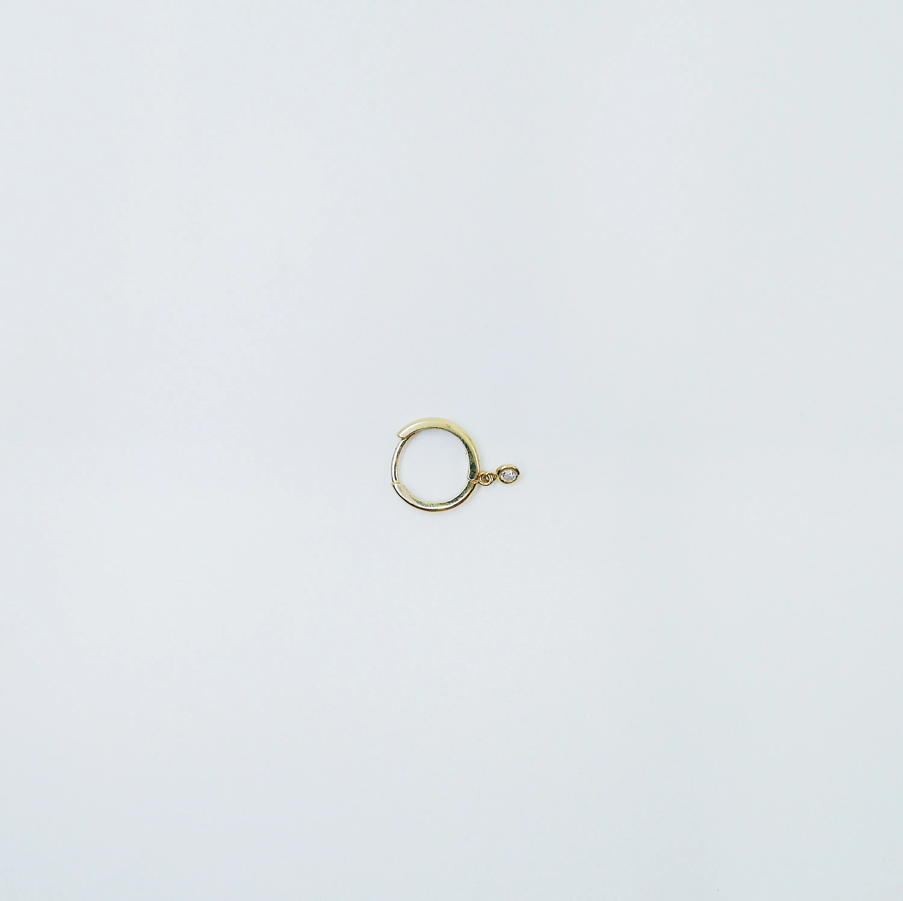 Round Bezel Diamond Charm Hoop - Medium