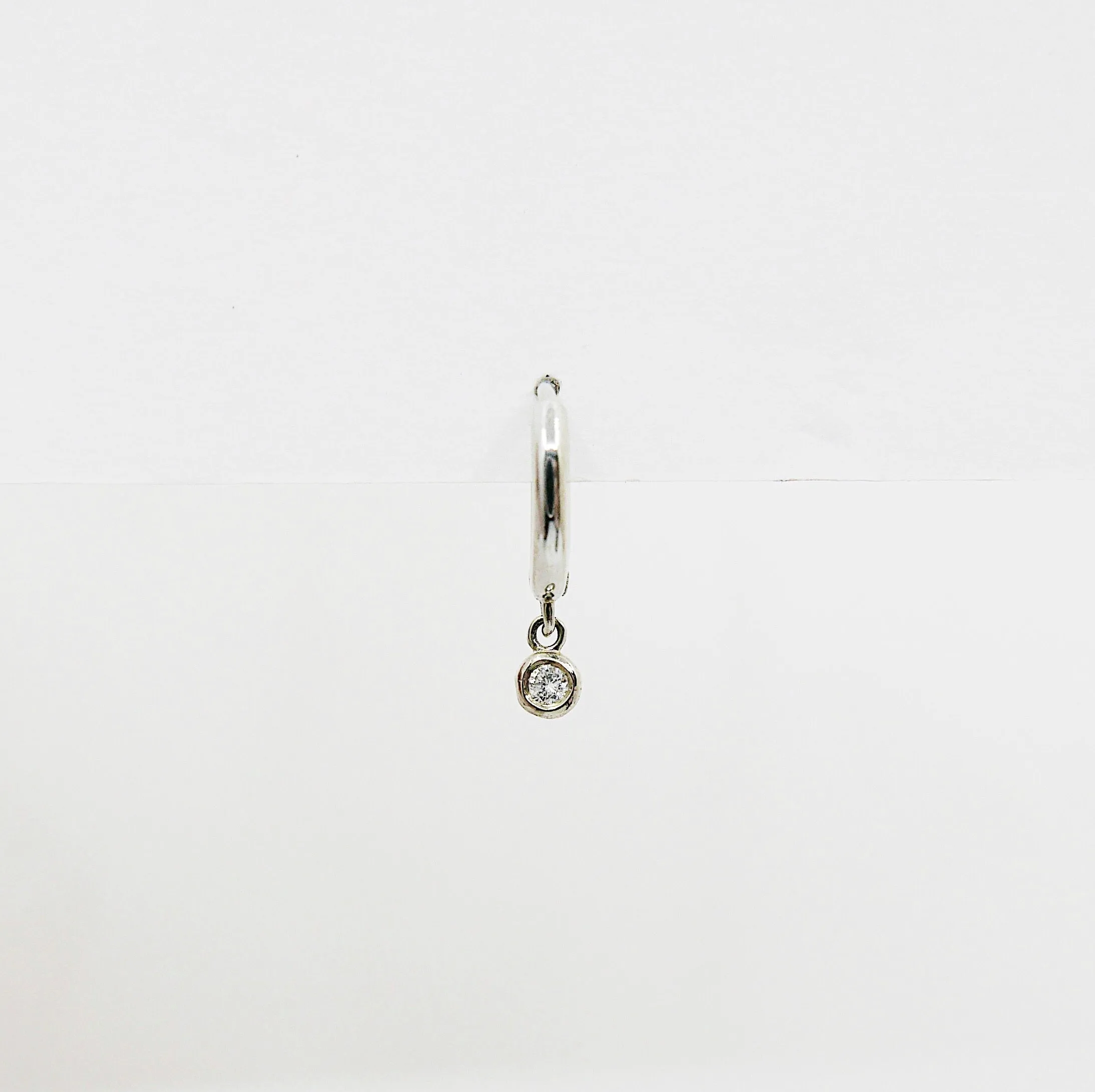 Round Bezel Diamond Charm Hoop - Small