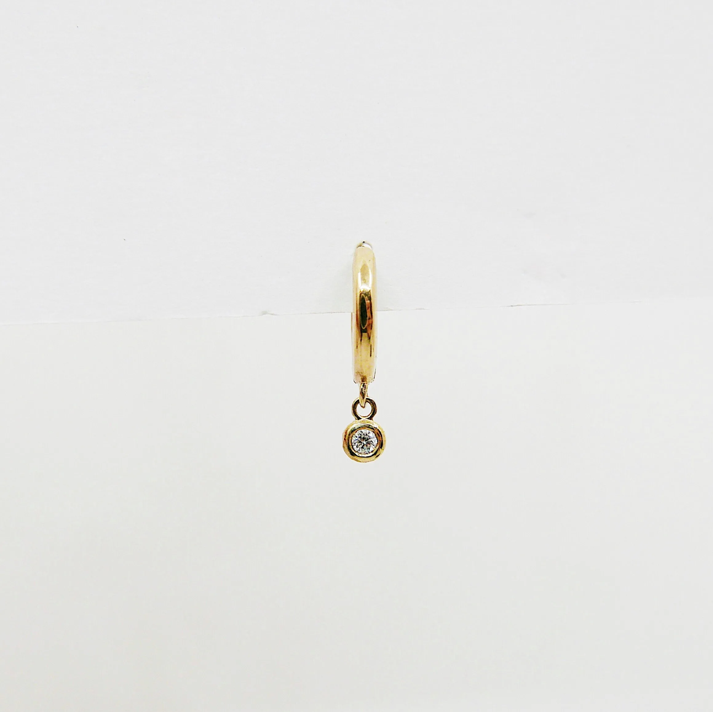 Round Bezel Diamond Charm Hoop - Small