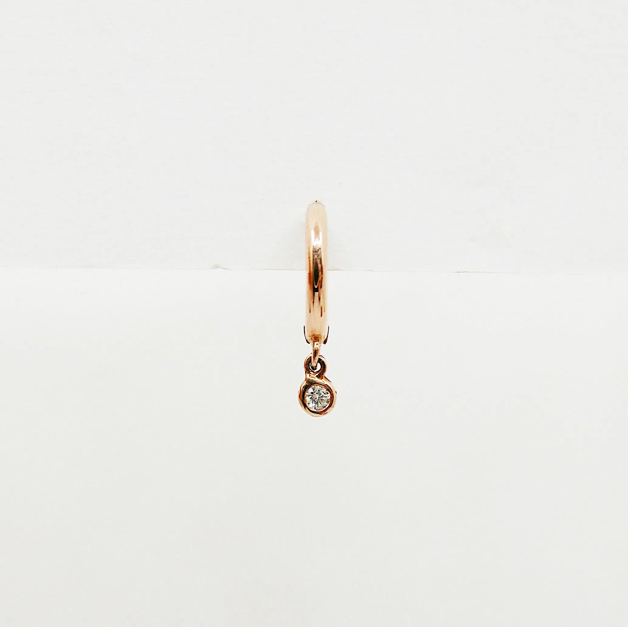Round Bezel Diamond Charm Hoop - Small