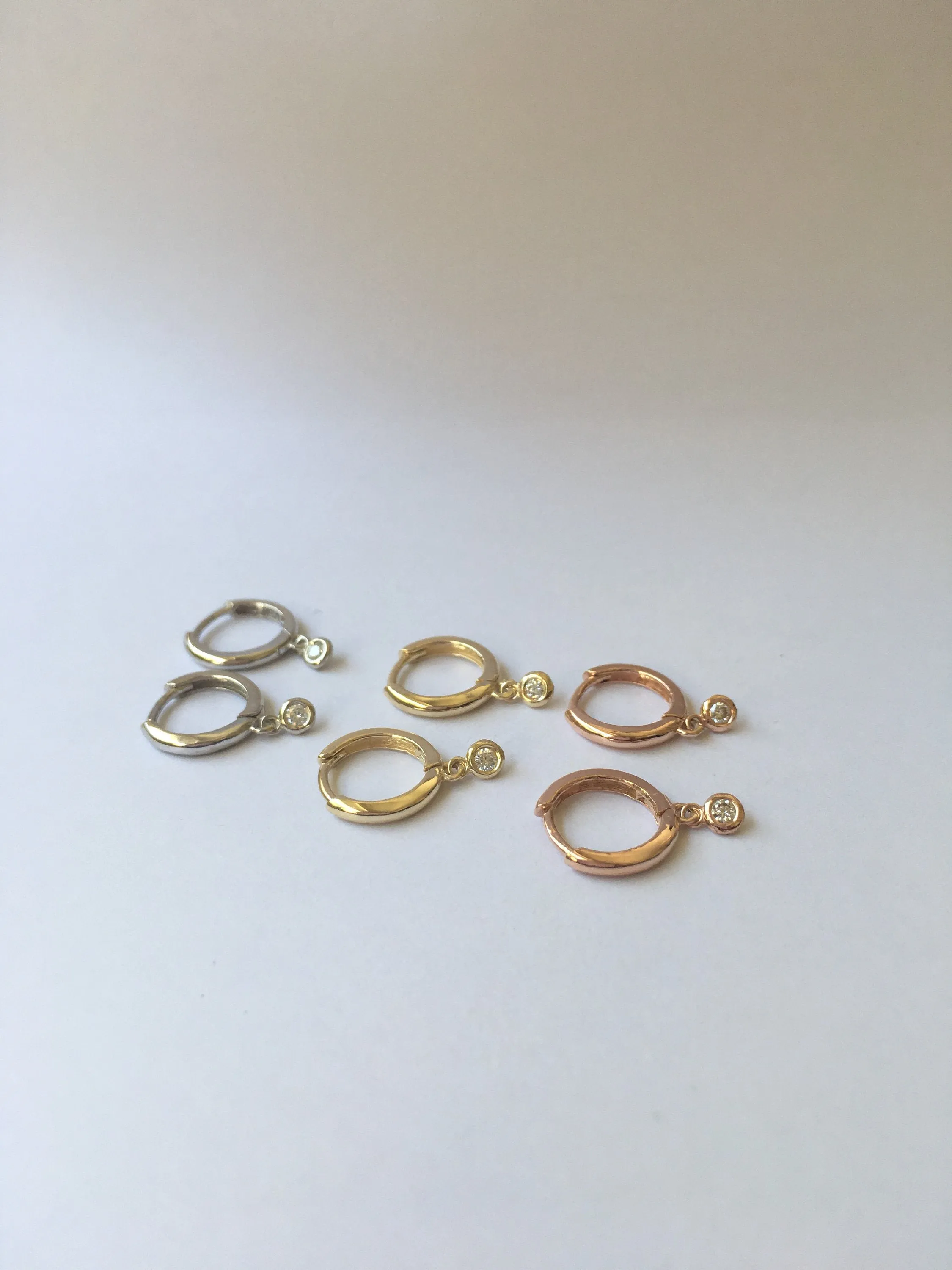 Round Bezel Diamond Charm Hoop - Small
