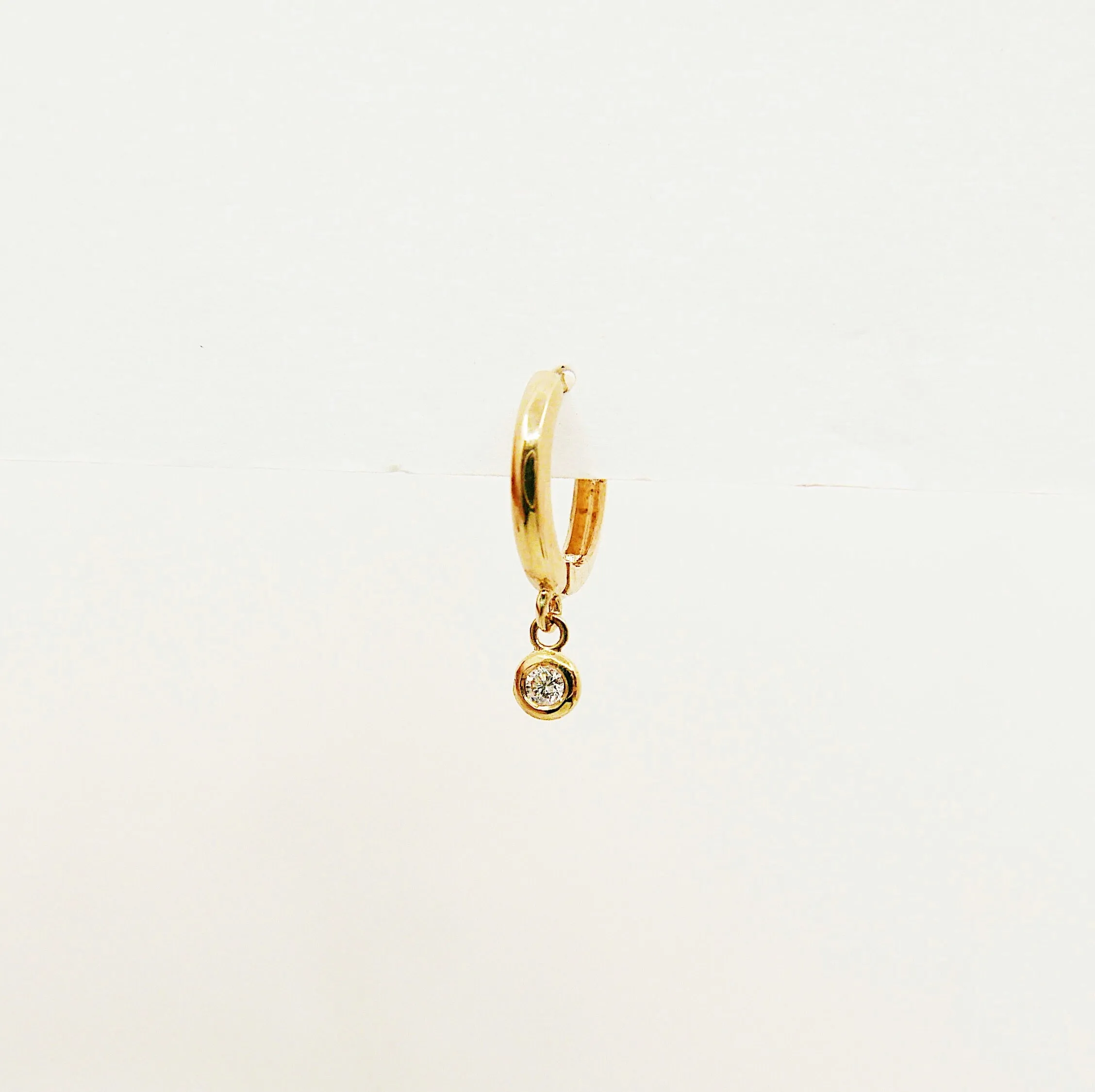 Round Bezel Diamond Charm Hoop - Small