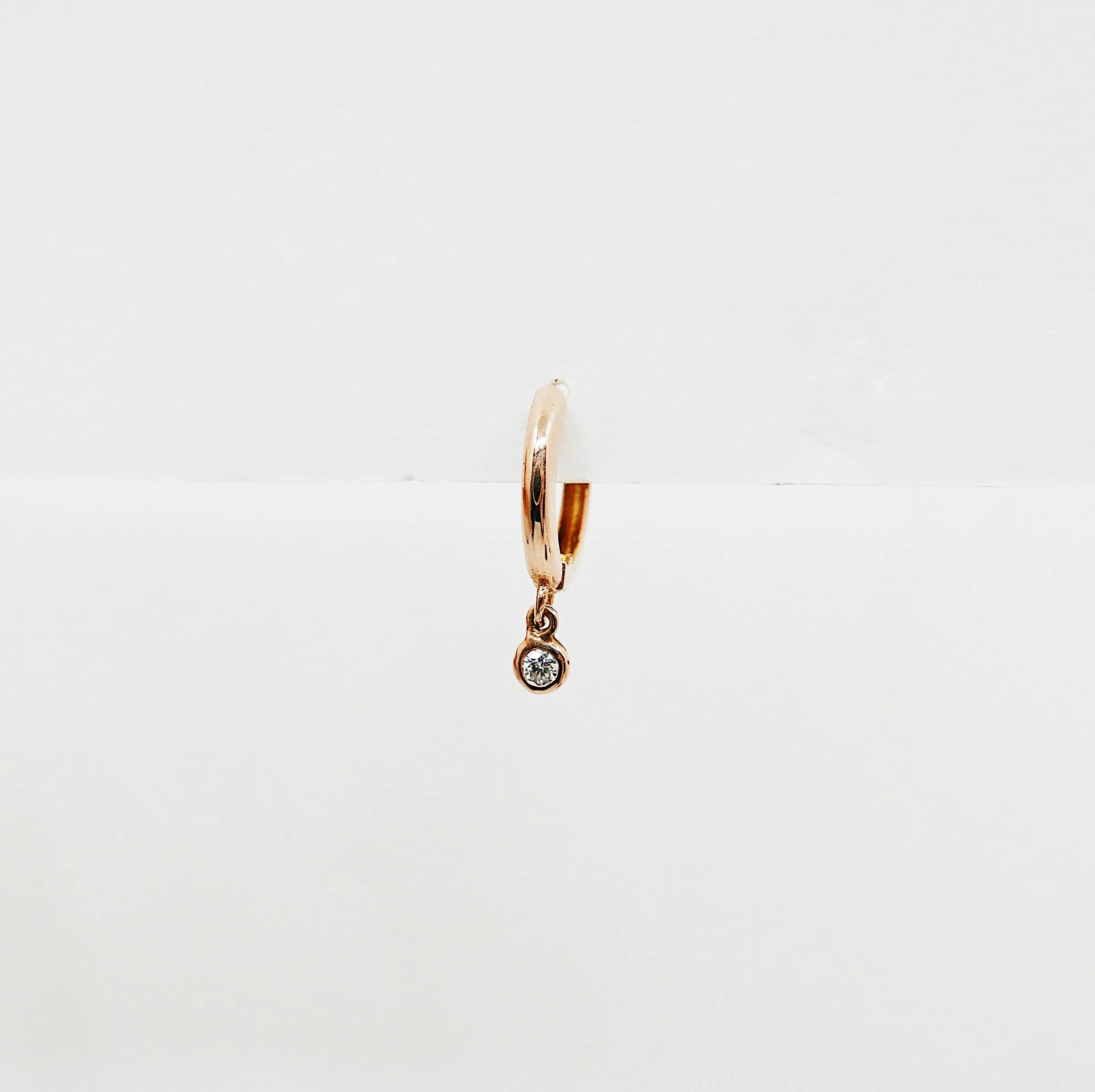 Round Bezel Diamond Charm Hoop - Small