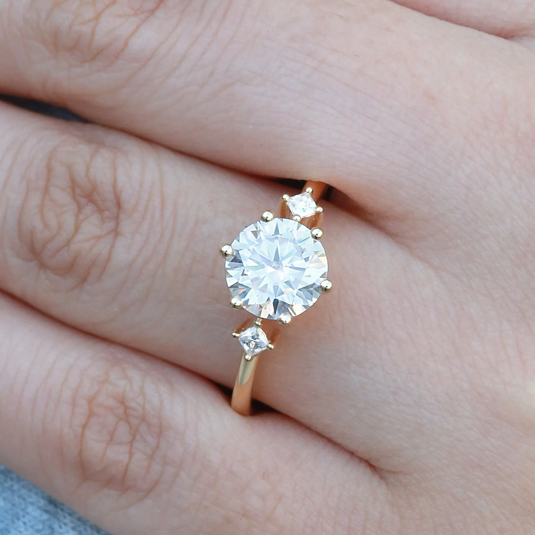 Round Cut Moissanite Classic Three-stone Engagement Ring