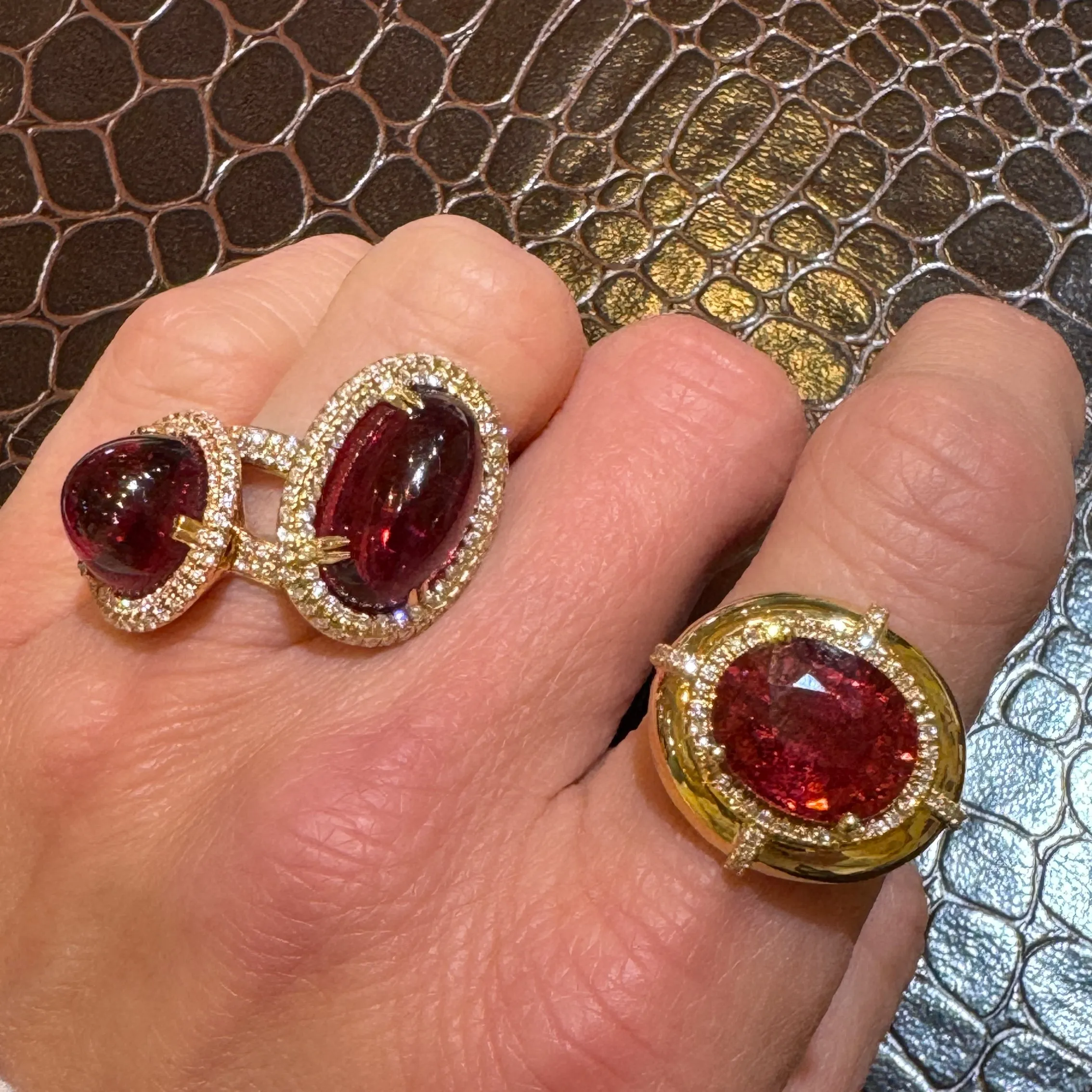 Round Rubellite & Diamond Signet Ring