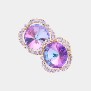 Round Violet Crystal and Rhinestone Accented Pageant Earrings | Interview Earrings | 620382