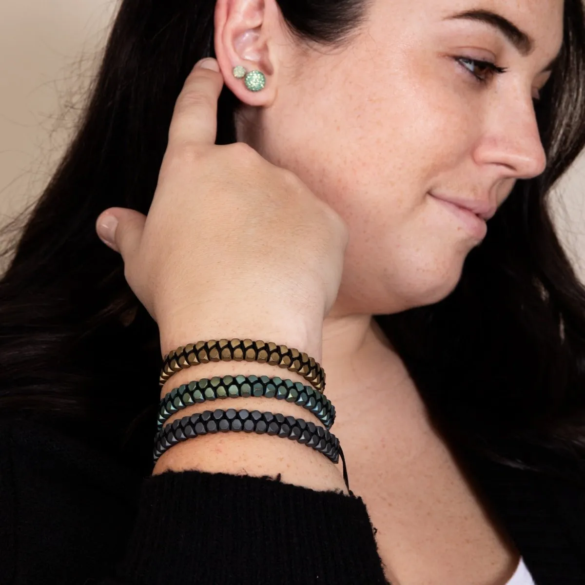 Sacred Geom | Matte Hematite | Gunmetal | Octahedron Bracelet