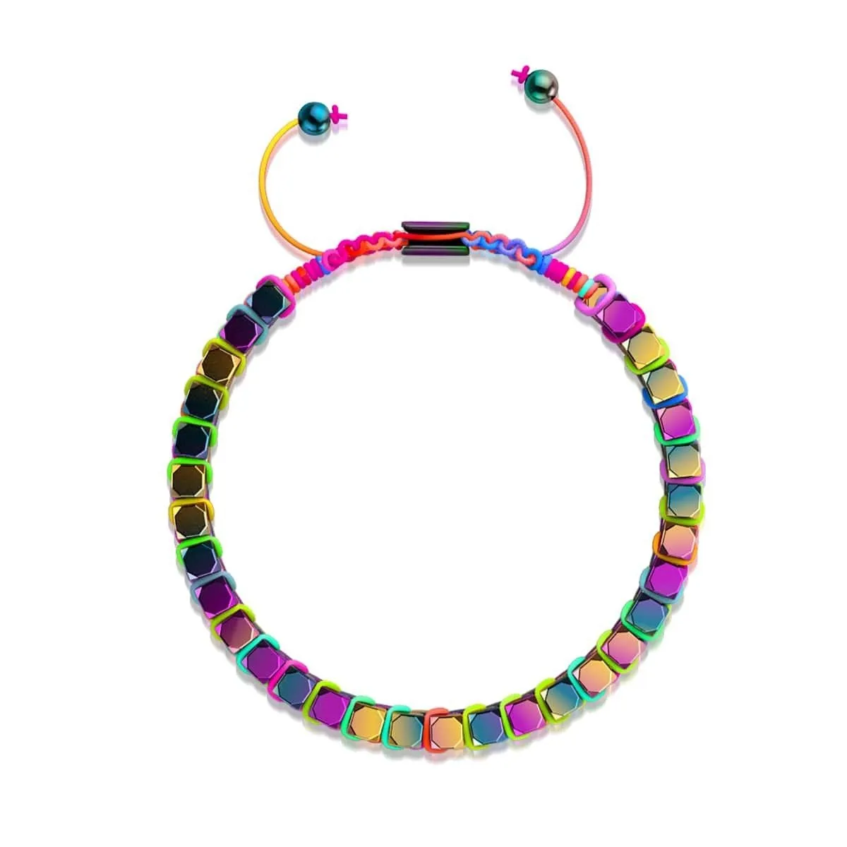Sacred Geom | Rainbow Hematite | Unicorn Silver x Spectrum | Octahedron Bracelet