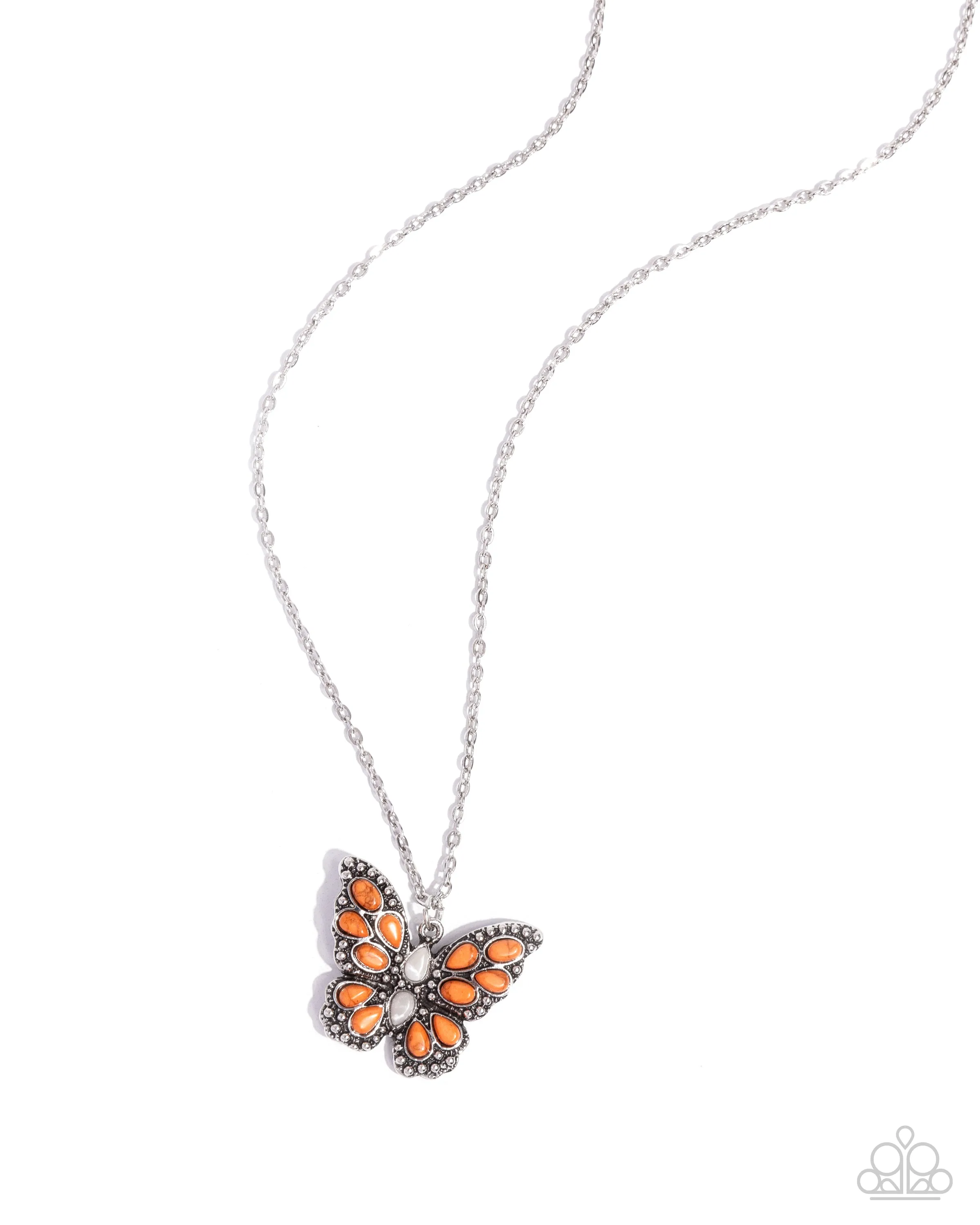 Santa Fe Satisfaction - Orange - and White Stone Butterfly Paparazzi Short Necklace