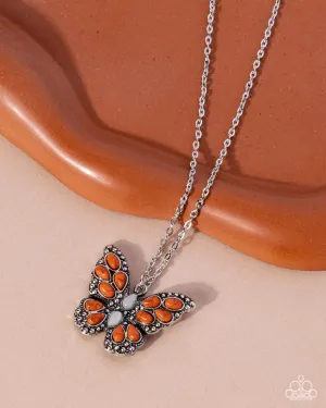 Santa Fe Satisfaction - Orange - and White Stone Butterfly Paparazzi Short Necklace
