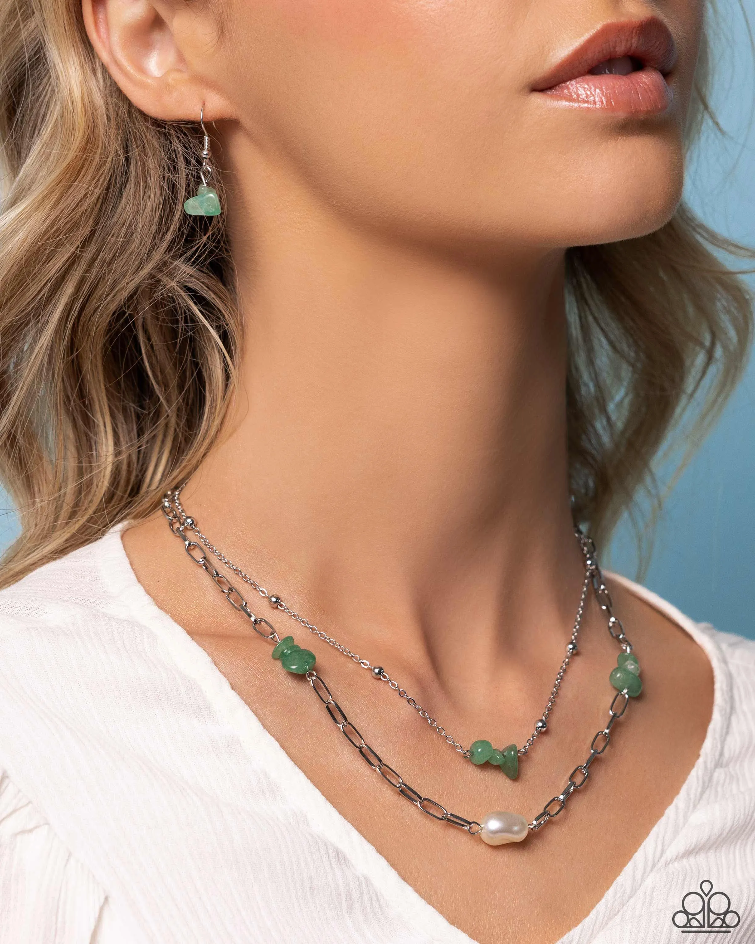 Santa Fe Surprise - Green - Jade Stone Baroque Pearl Tiered Paparazzi Short Necklace