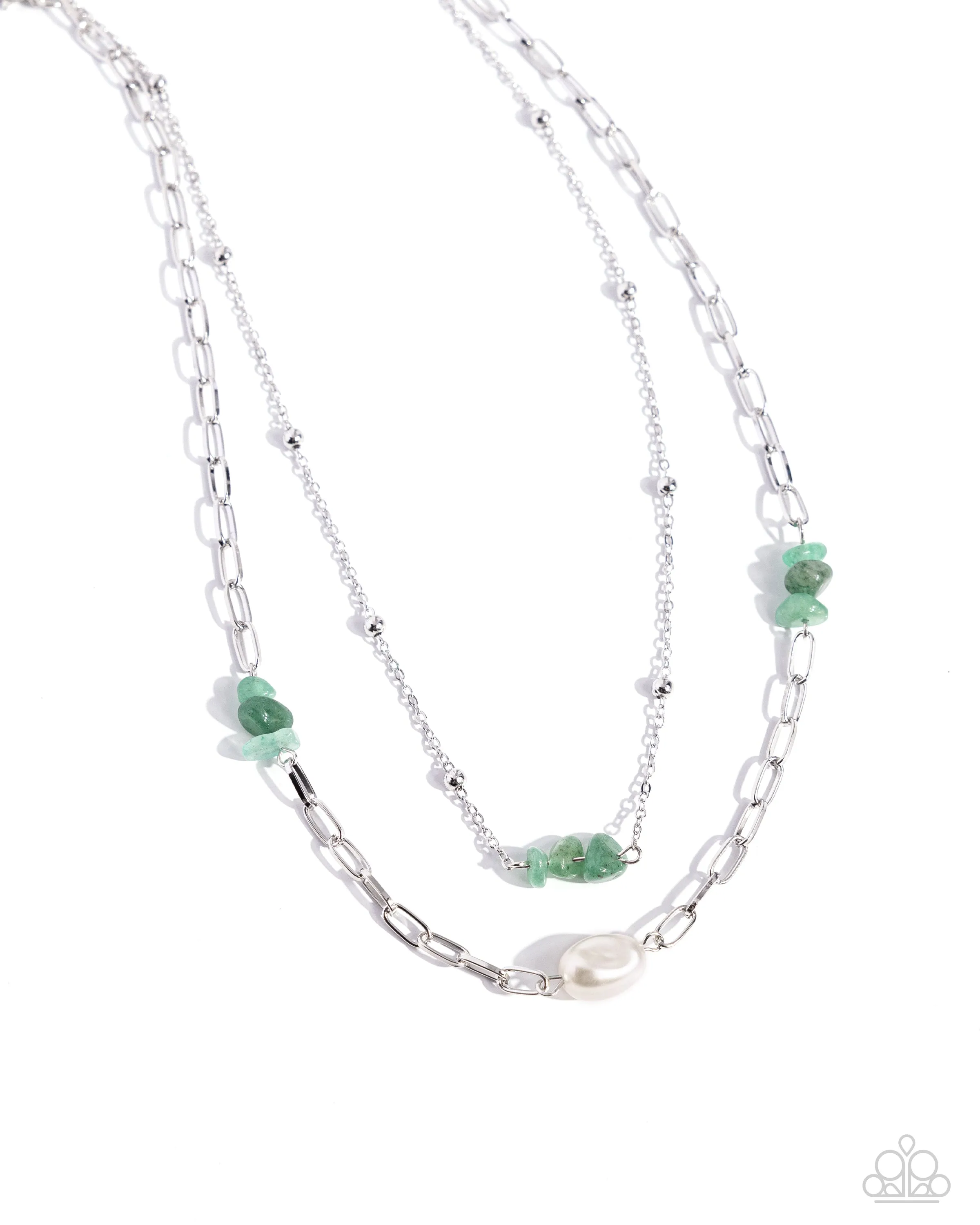 Santa Fe Surprise - Green - Jade Stone Baroque Pearl Tiered Paparazzi Short Necklace
