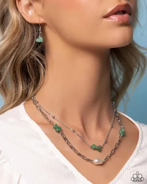 Santa Fe Surprise - Green - Jade Stone Baroque Pearl Tiered Paparazzi Short Necklace
