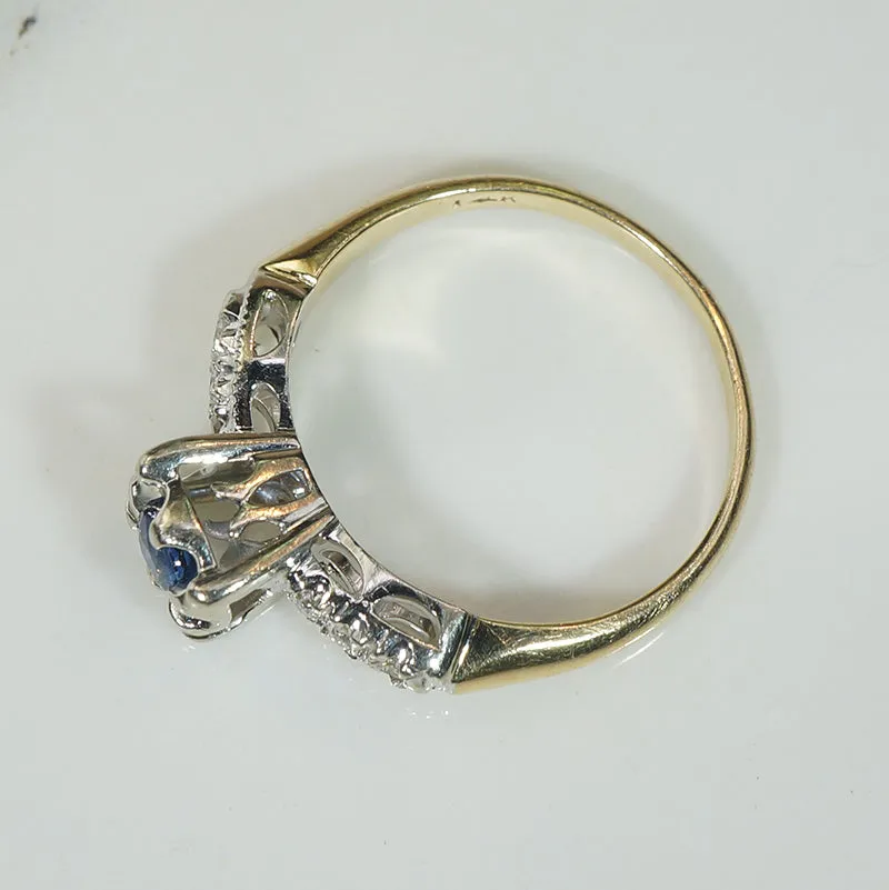 Sapphire and Diamond 1940's Engagement Ring