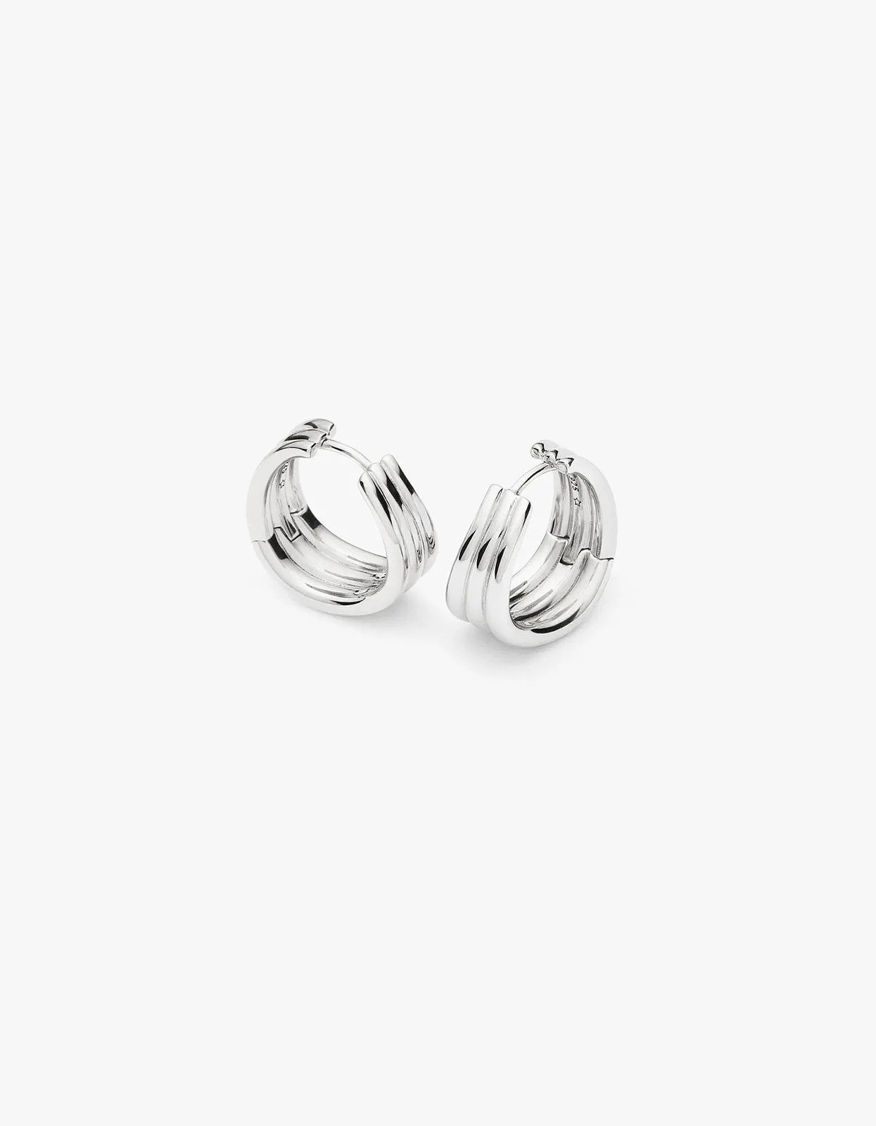 Savi Triple Ridge Hoop Earrings - Silver
