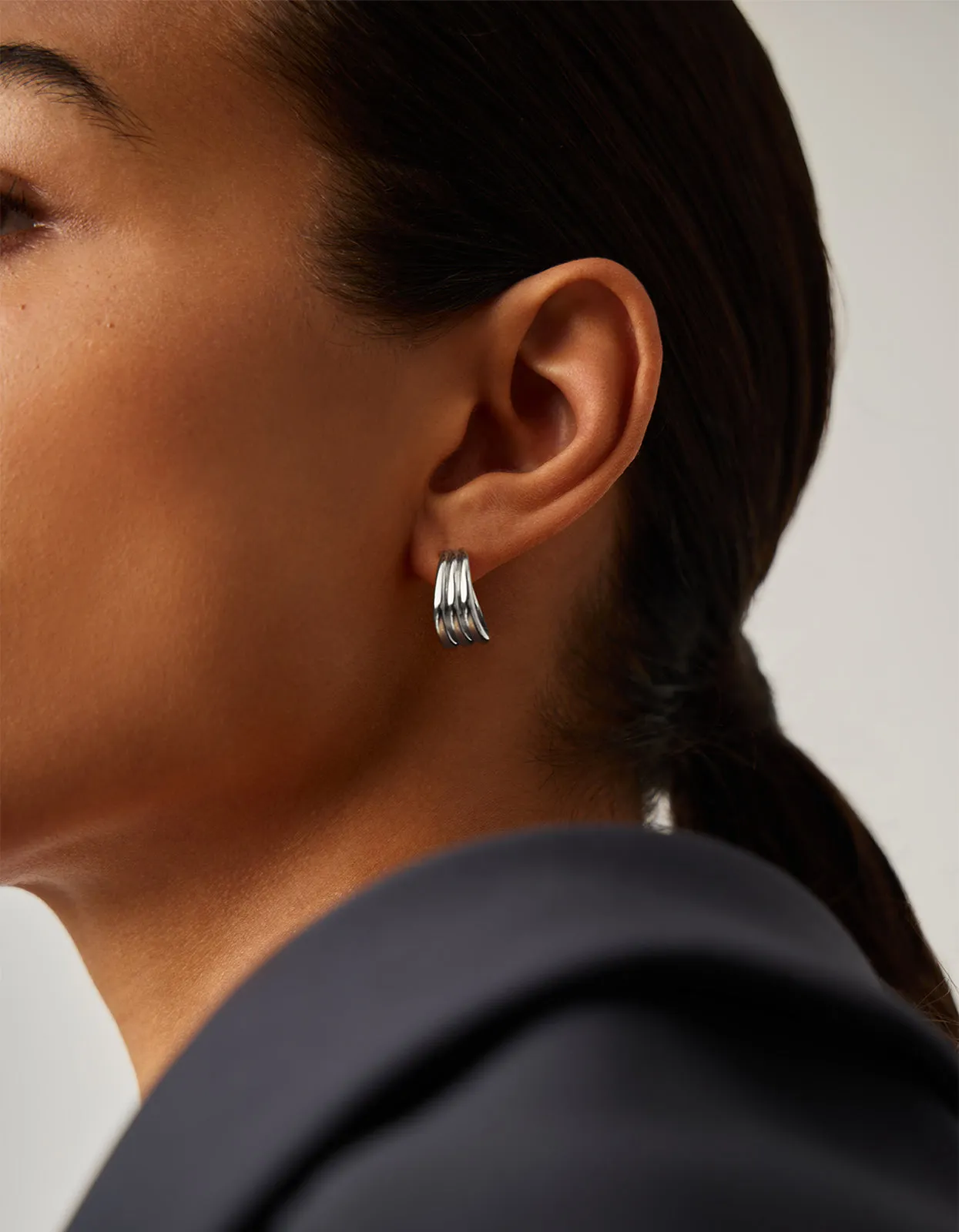 Savi Triple Ridge Hoop Earrings - Silver
