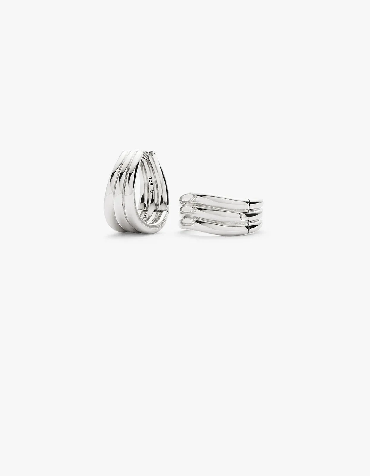 Savi Triple Ridge Hoop Earrings - Silver