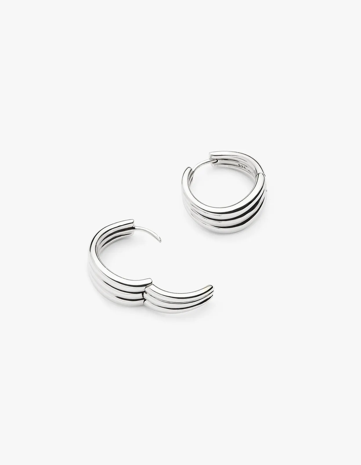 Savi Triple Ridge Hoop Earrings - Silver