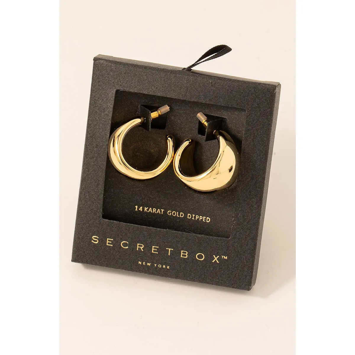 Secret Box Gold Dipped Small Wide Hoop Earrings /Stuffology Boutique