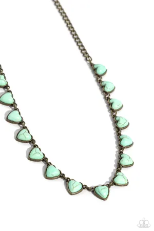 Sentimental Stones - Brass - Blue Heart Stone Paparazzi Short Necklace