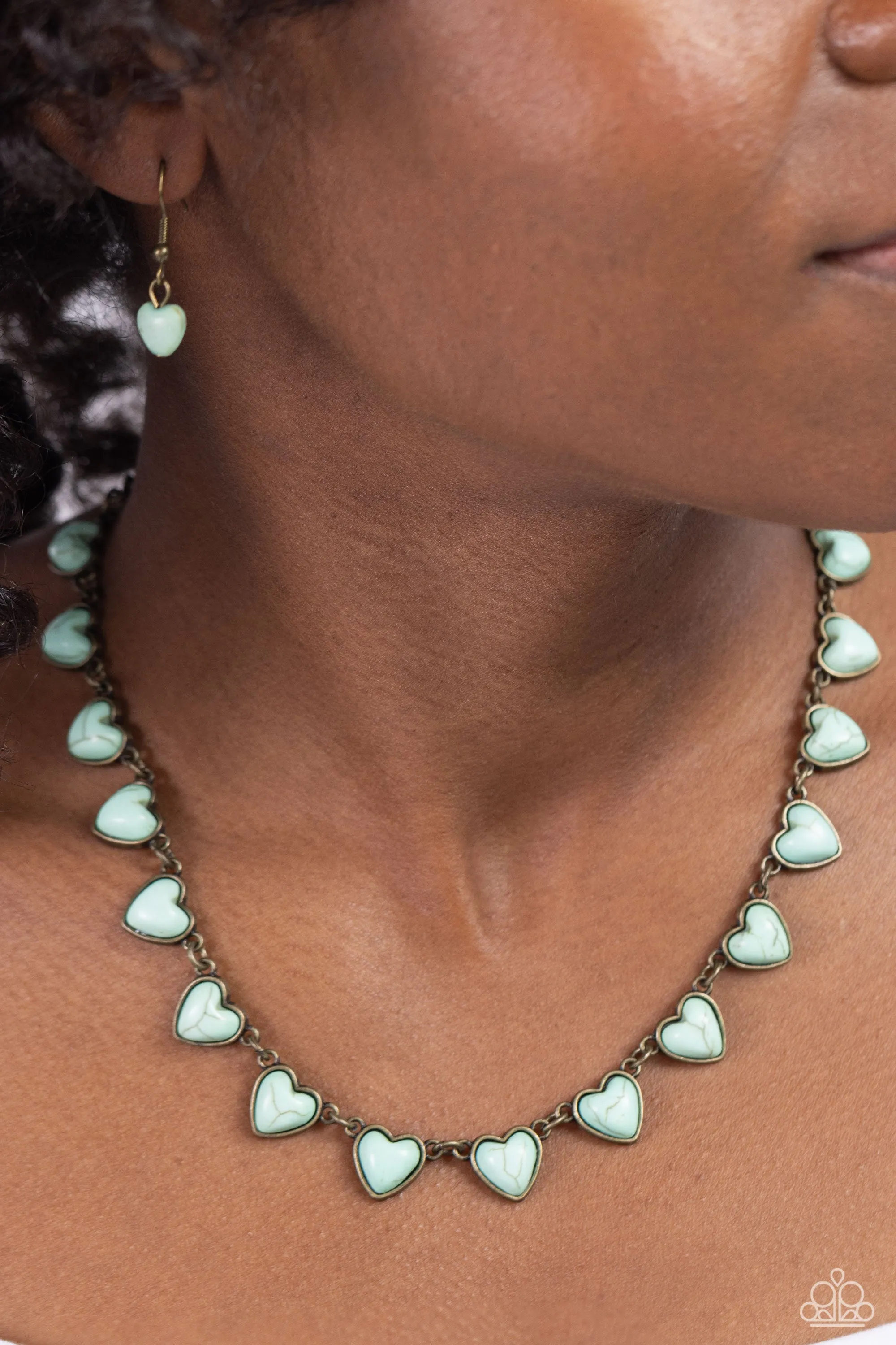 Sentimental Stones - Brass - Blue Heart Stone Paparazzi Short Necklace