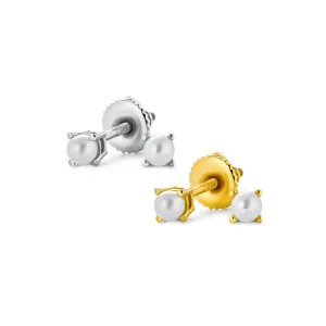 Set of 2 Tiny Freshwater Pearl Stud Earrings Silver Gold Plated Sterling Silver