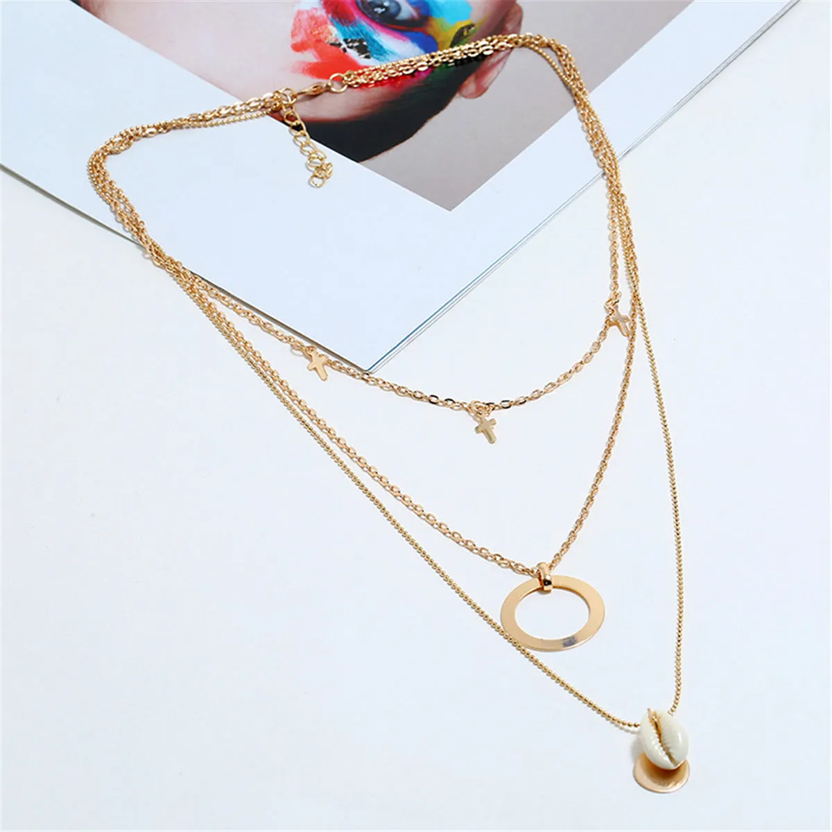 Shell & 18K Gold-Plated Cross Pendant Layered Necklace
