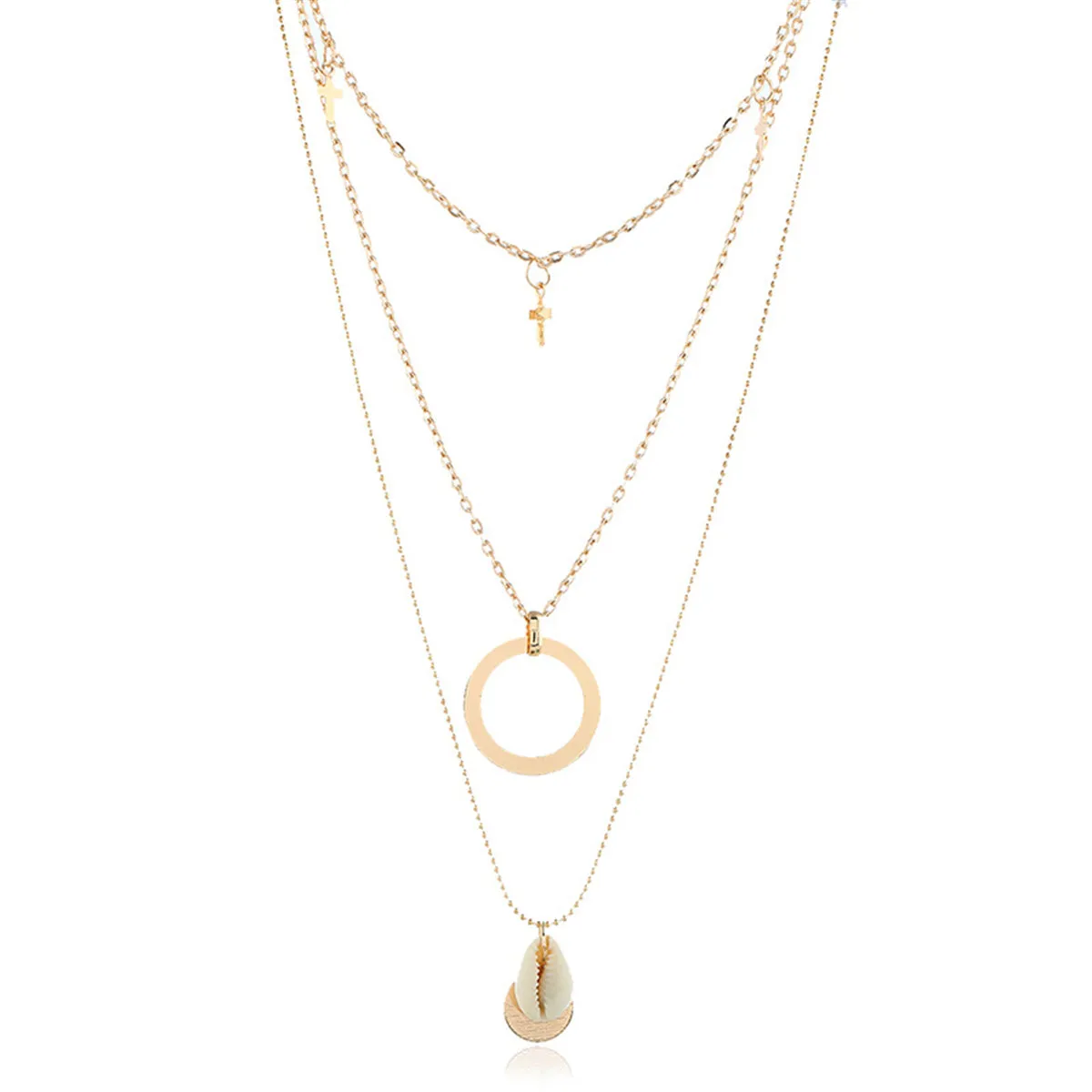 Shell & 18K Gold-Plated Cross Pendant Layered Necklace