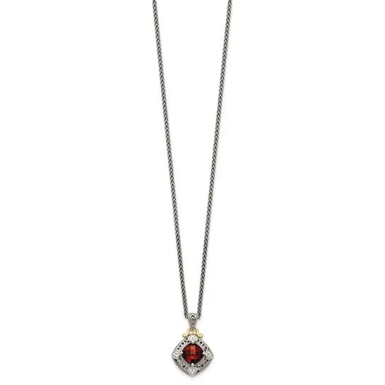 Shey Couture Sterling Silver w/ 14k Gold Accents Cushion Garnet Necklace