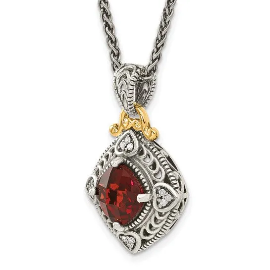 Shey Couture Sterling Silver w/ 14k Gold Accents Cushion Garnet Necklace