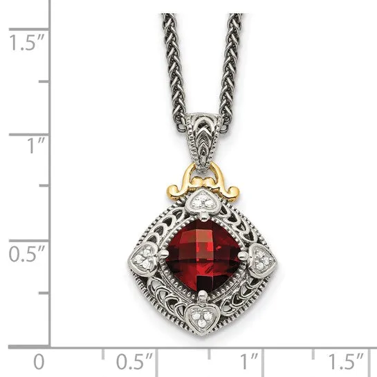 Shey Couture Sterling Silver w/ 14k Gold Accents Cushion Garnet Necklace