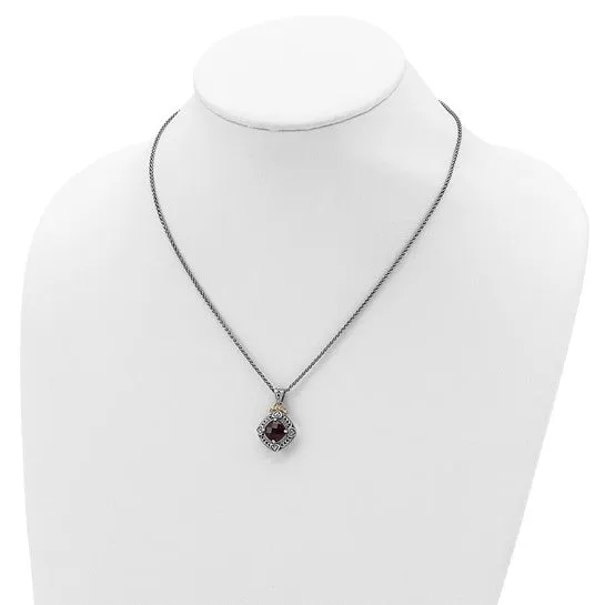 Shey Couture Sterling Silver w/ 14k Gold Accents Cushion Garnet Necklace