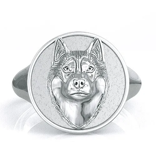 Siberian Husky Classic Round Signet Ring