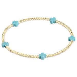 Signature Cross Small Gold Pattern 2mm Bracelet - Turquoise