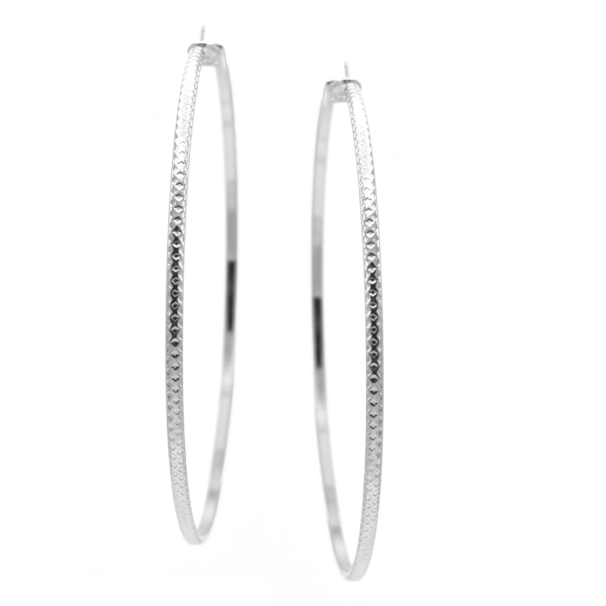 SILVER  3.25" INCH DIAMETER LARGE AND THIN HOOP ROUND EARRINGS#SQ325E-5208SIL (GC5)