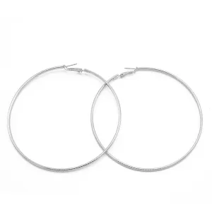SILVER  3.25" INCH DIAMETER LARGE AND THIN HOOP ROUND EARRINGS#SQ325E-5208SIL (GC5)